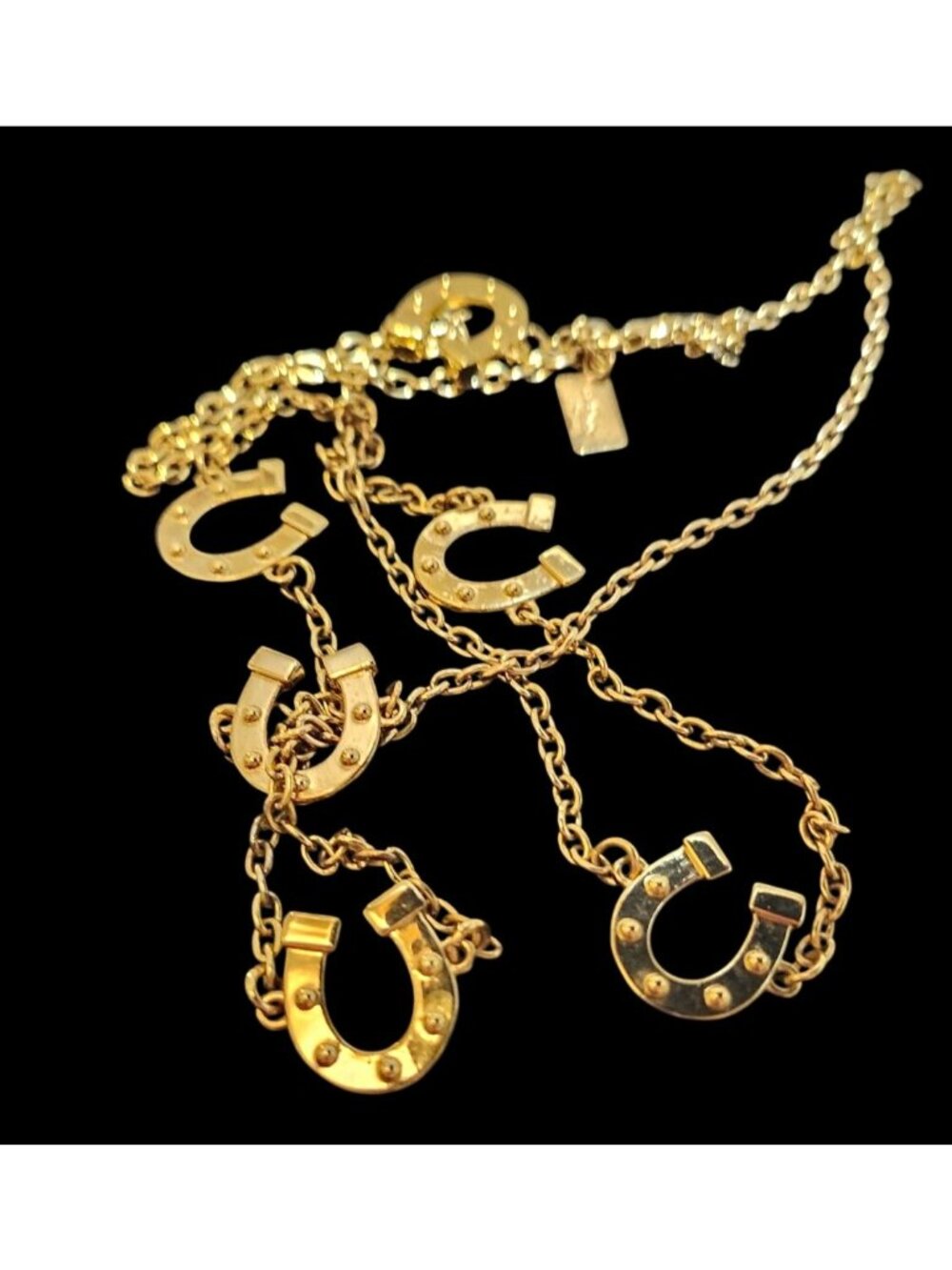 Vintage Lilly Pulitzer Equestrian Horseshoe Necklace  Gold Tone Chain